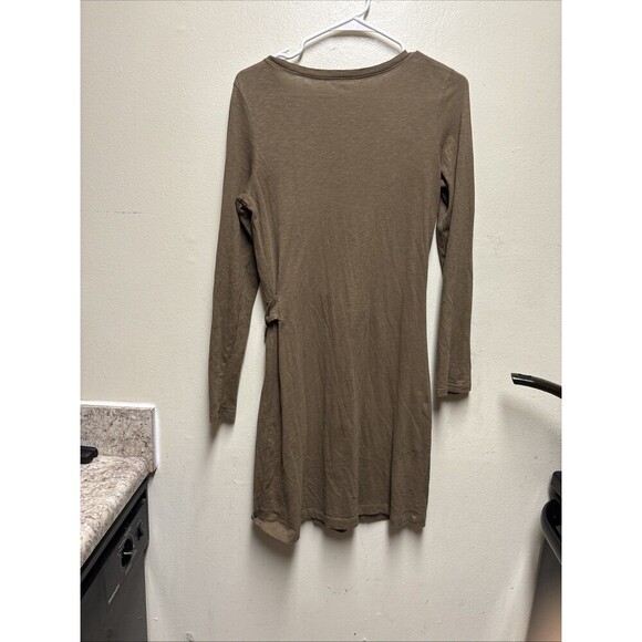 Aerie Olive Green Cotton Tie Waist Long Sleeve Dress Size Small - Picture 5 of 7
